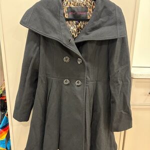 Betsey Johnson Black Coat with Leopard Print Lining